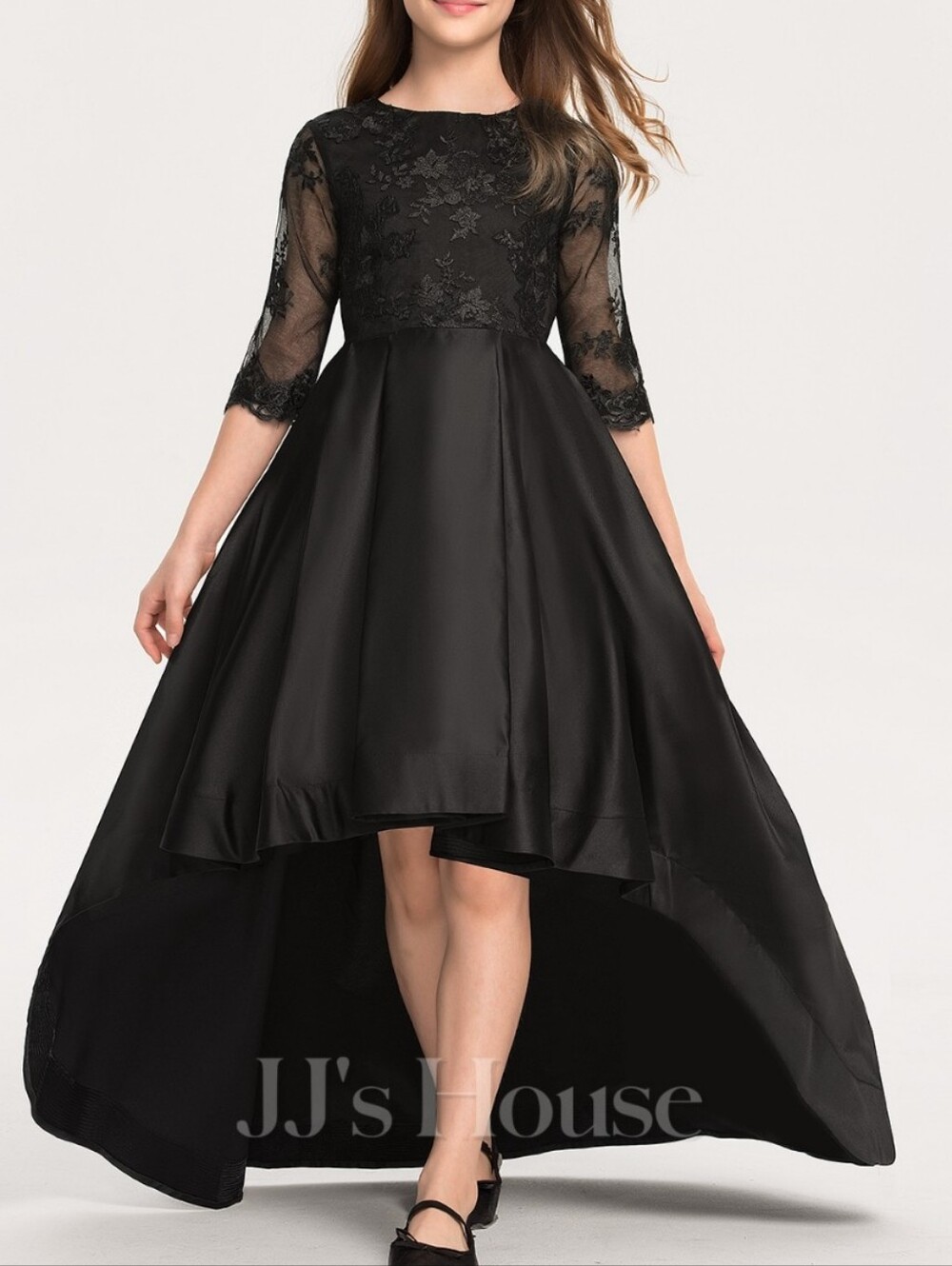 JJ's House Black A-line Hi-low Lace Dress 10 Flower Girl Junior Bridesmaid